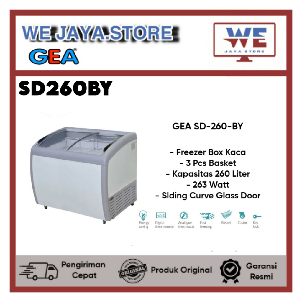 CHEST FREEZER GEA PINTU KACA SD-260BY 260LITER BOX FREEZER
