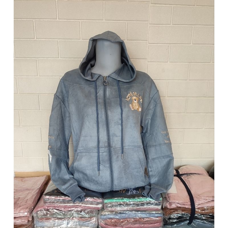 official hoodie suede import wanita bordir premium