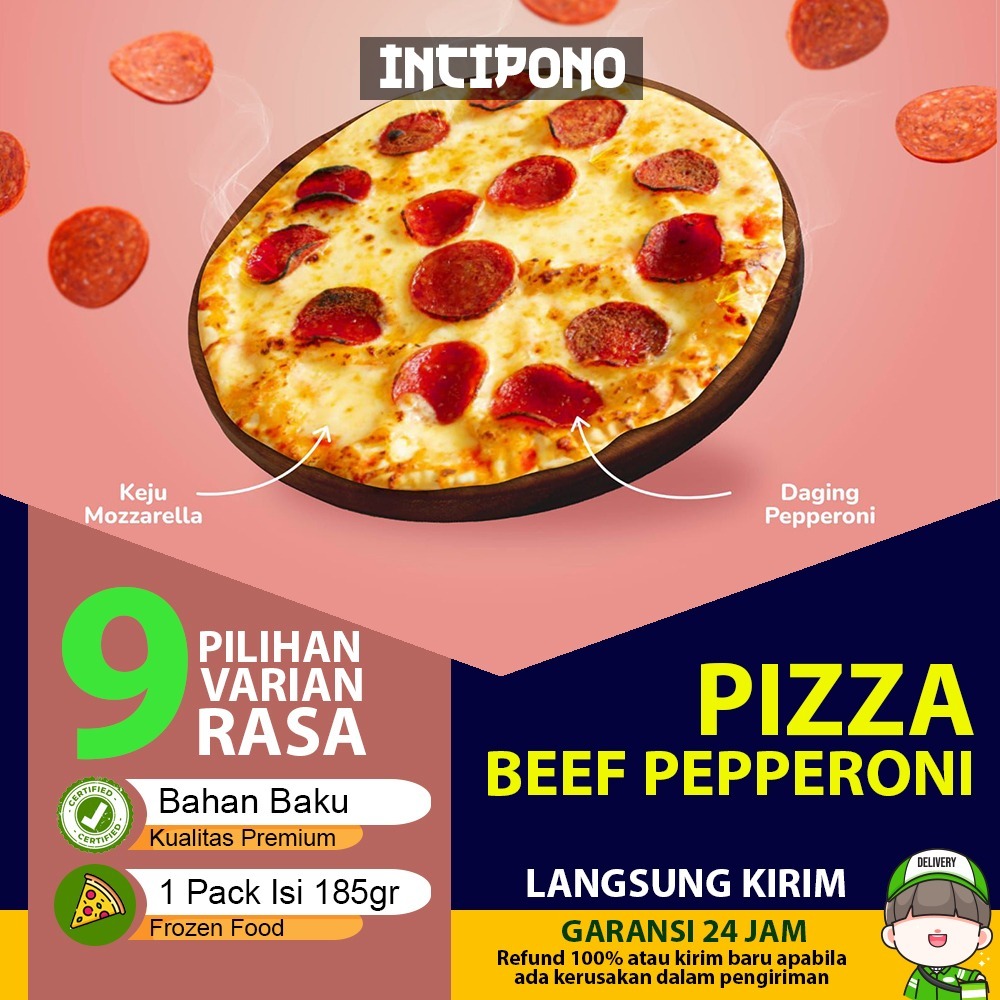 

Incipono Pizza Beef Pepperoni Rasa Keju Mozzarella Daging Pepperoni Isi 185gr Frozen Food Halal Premium Hotel