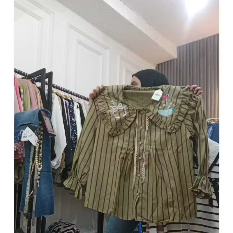 atasan kerah korea, kerah bordir