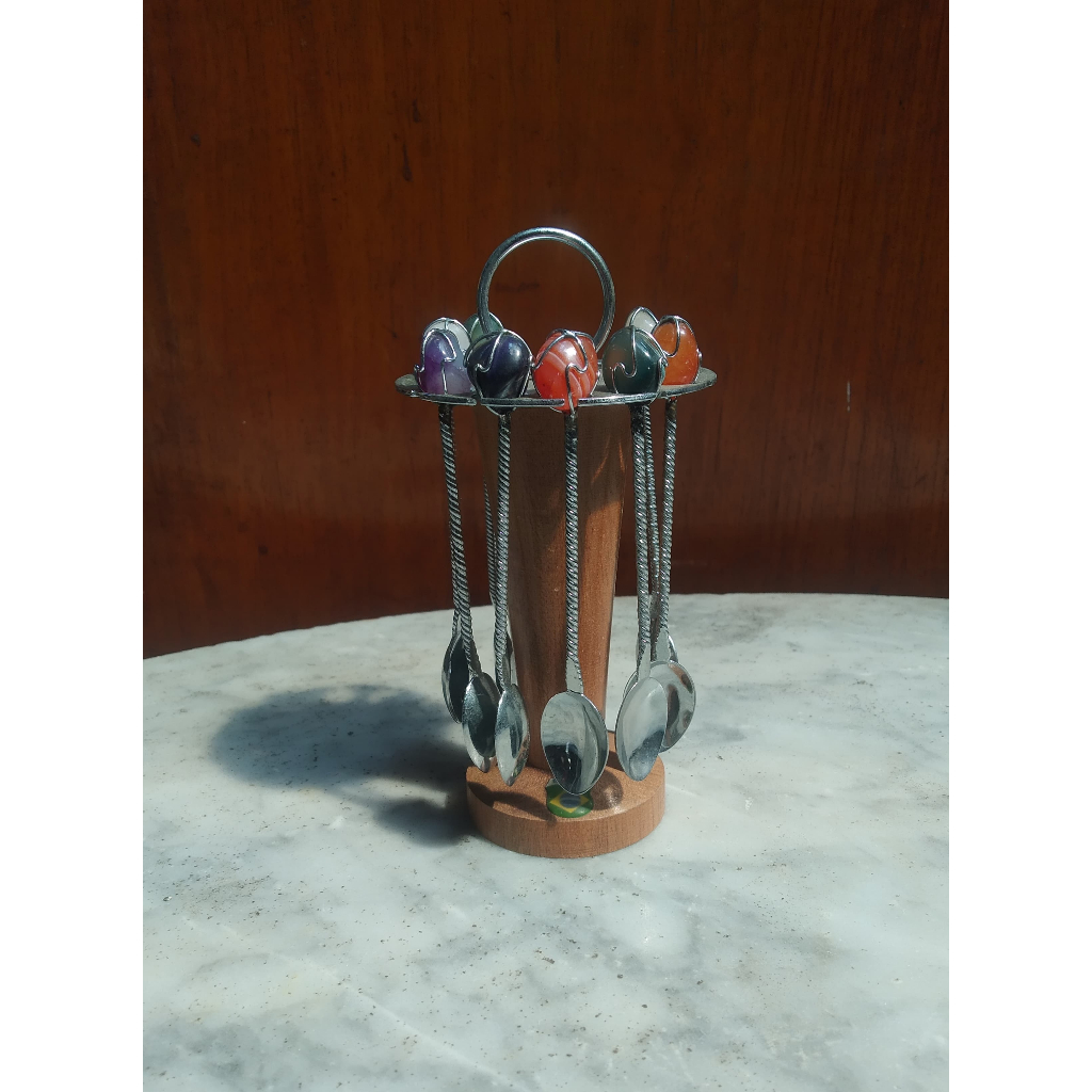 Merchandise Sendok Teh Batu Permata Brazil Lapis Perak/Sendok Kecil Memutar