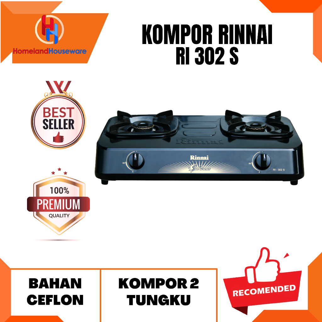 KOMPOR RINNAI RI 302 S/KOMPOR RINNAI 2 TUNGKU TIPE 302 S/KOMPOR GAS 2 TUNGKU RINNAI RI 302 S
