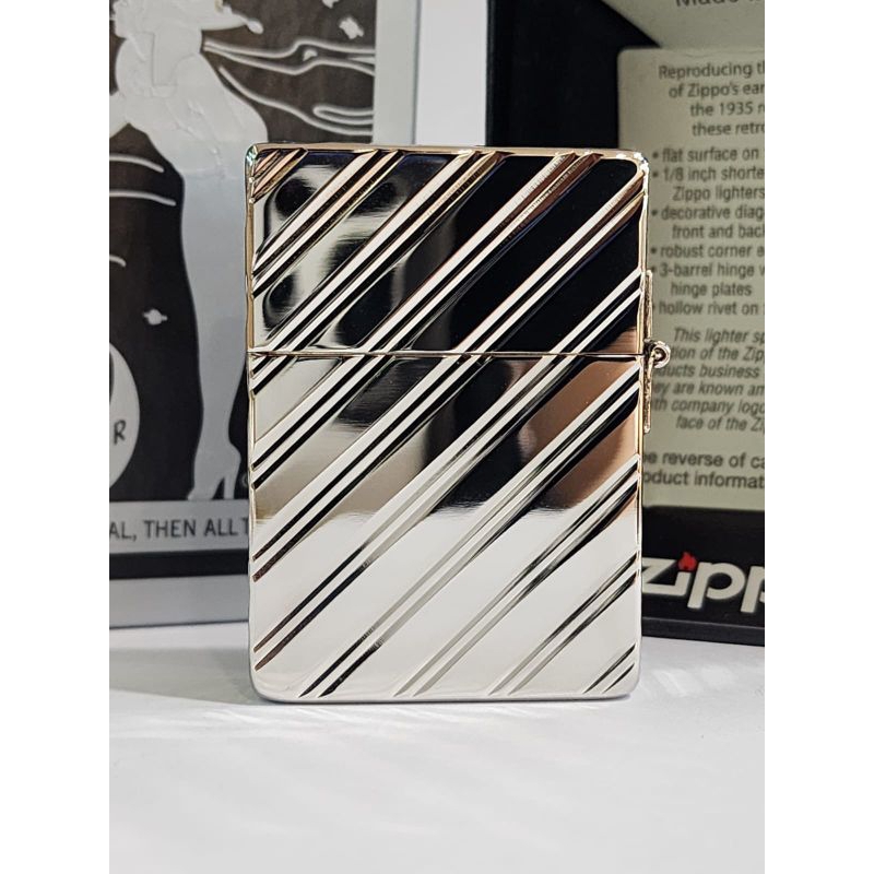 Original Zippo rep 1935 Diagonal Lines Design Silver Plated 5 sisi