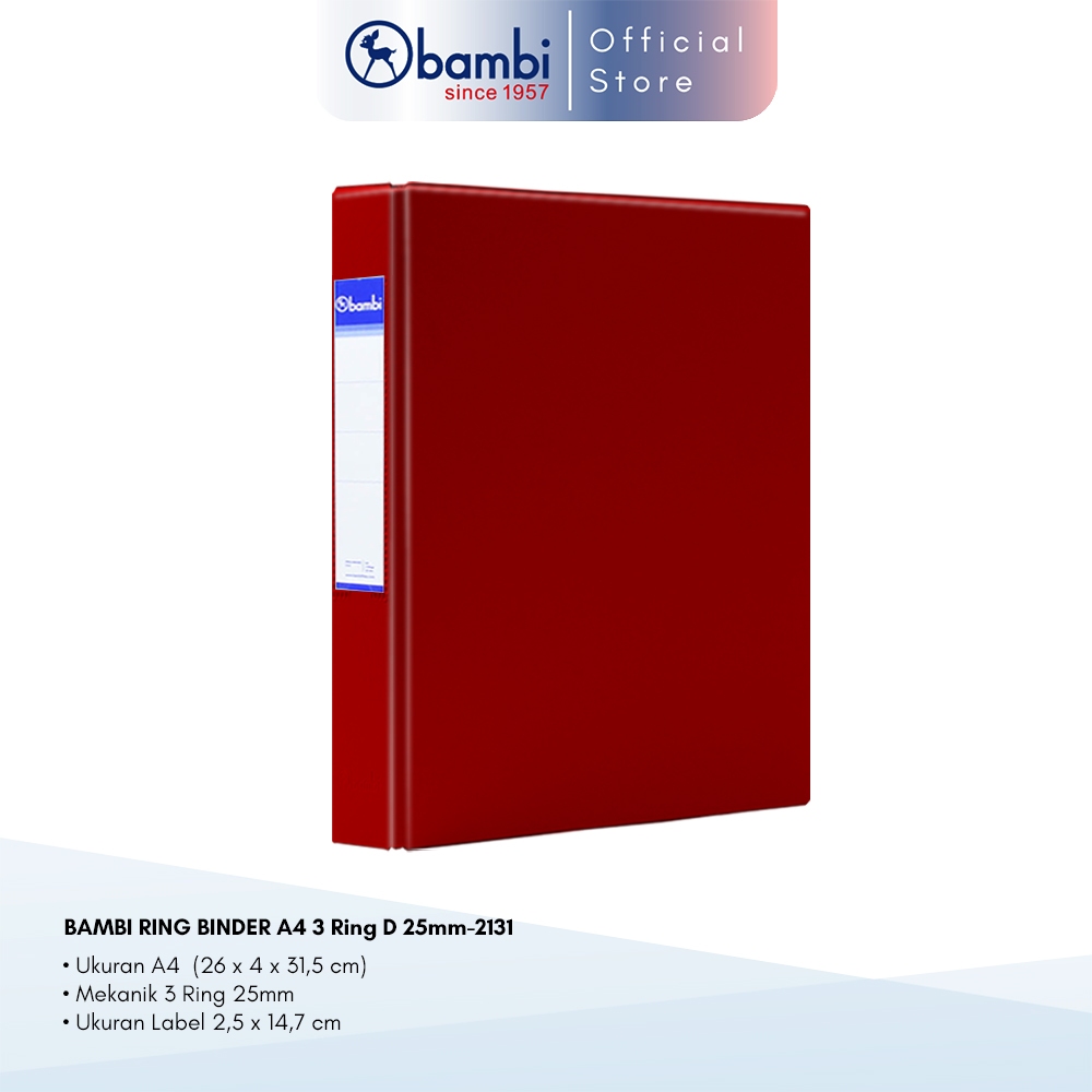 

Bambi Ring Binder A4 3 Ring D-Type Dark Red MID SIZE 25 mm