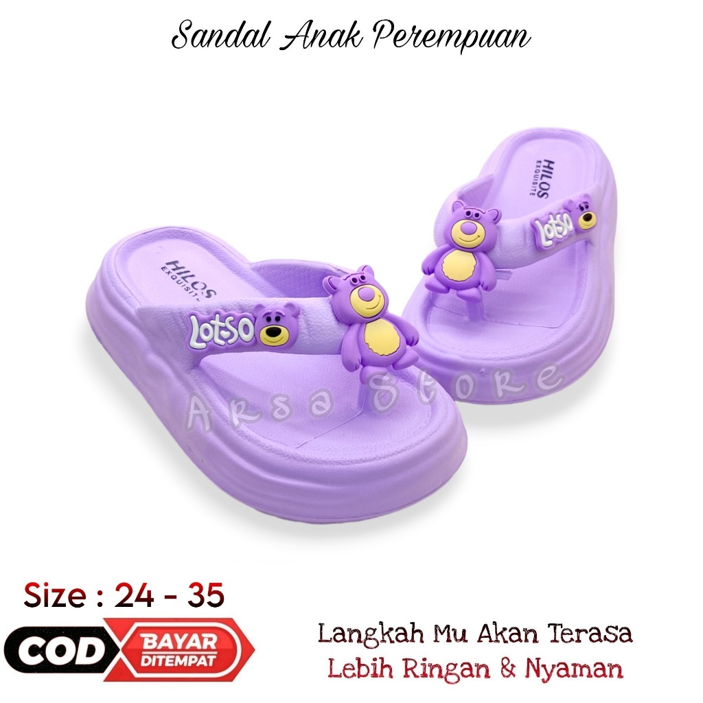 Sendal Jepit Anak Perempuan Umur 2 - 10 tahun Karakter Lotso / Sandal Anak Cewek Lucu Ringan Empuk