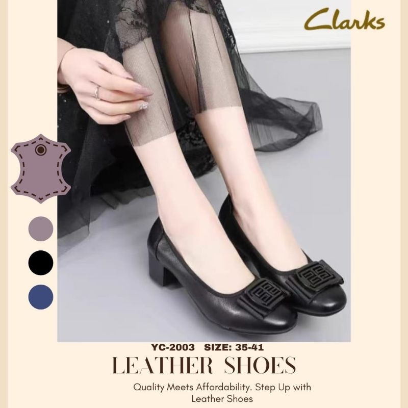 Sepatu Clarks YC2003 Block Heel 4cm / sepatu kerja kantor wanita kulit asli / sepatu hak chunky