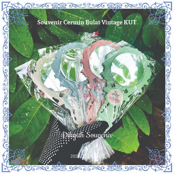 50 PCS Souvenir Kaca Gagang Vintage / cermin Aeshtentic warna Kemas Plastik+Ucapan