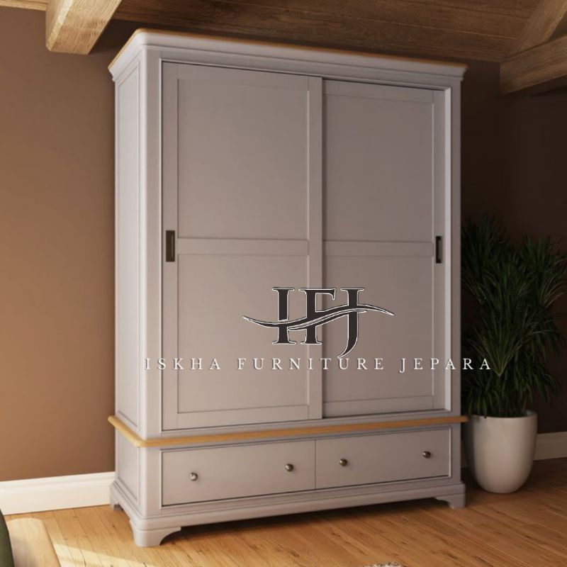 LEMARI PAKAIAN JATI_LEMARI BAJU PINTU 2 SLEDING_LEMARI CUSTOM JEPARA