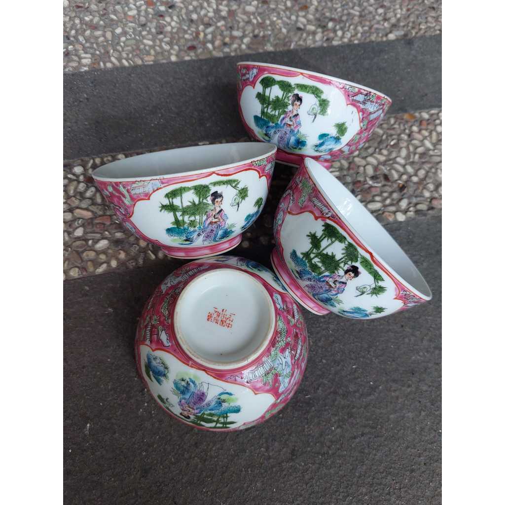 mangkok nasi keramik china motif dewi lukis 4 buah