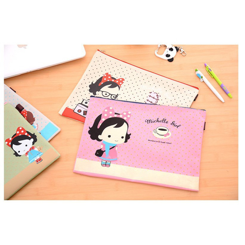 

Michelle Girl Portable A4 file Storage Pouch Bag Tempat Buku Alat Tulis