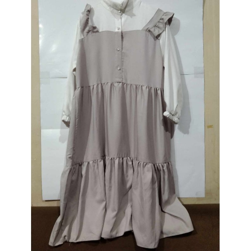 Baju Pakaian Atasan Wanita Gamis Abu Putih