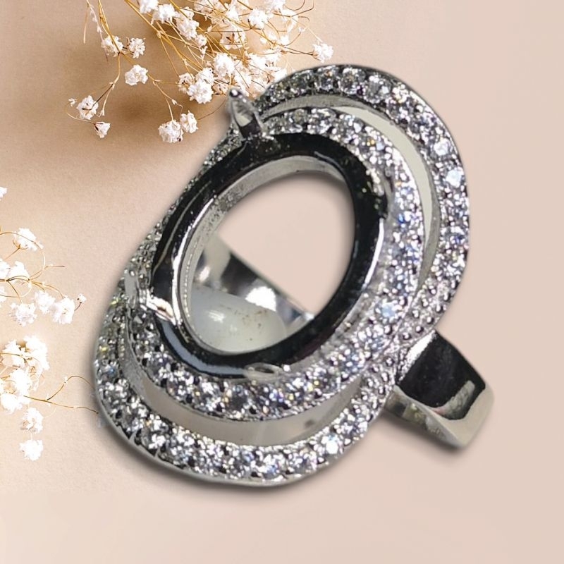 Ring cincin emban bahan alpaka untuk wanita 10x7mm