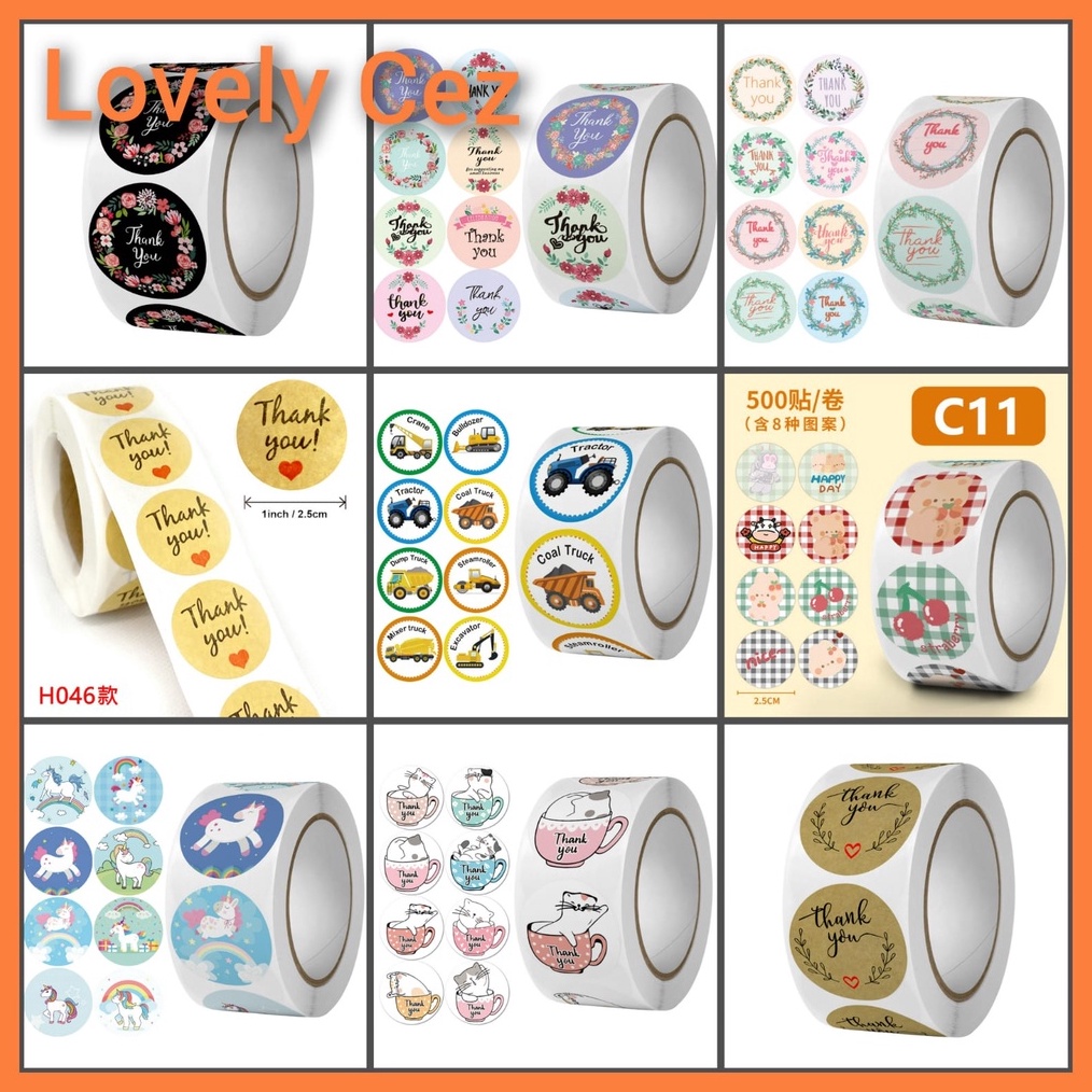 

CUCIGUDANG 5 Pcs Stiker Thank You 25cm Stiker Karakter Unicorn Traktor Animals Stiker Wedding