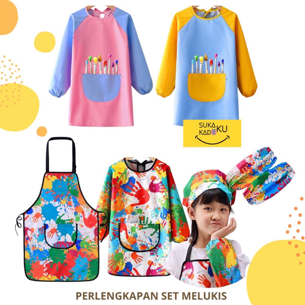 

KODE L34K Art Apron Celemek Anak Import Anti Air Waterproof Melukis Painting Set