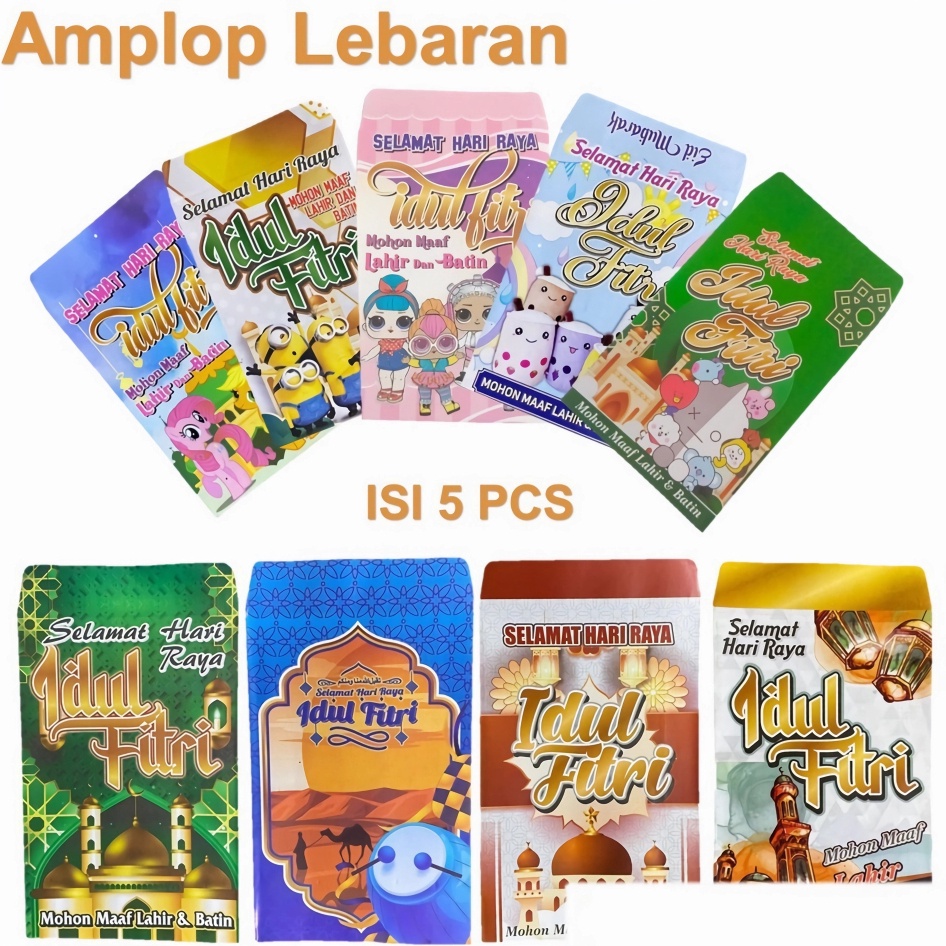 

TERBAIK APEN 5pcs Amplop Lebaran THR Karakter Motif Kartun Ukuran Kecil Idul Fitri Motif