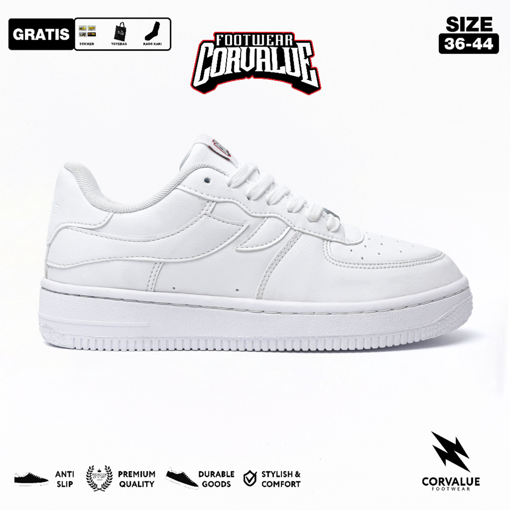 CORVALUE - Sepatu Sneakers Kasual Corvalue Footwear Unisex Pria Wanita Hiratsuka 029 Fullwhite Origi