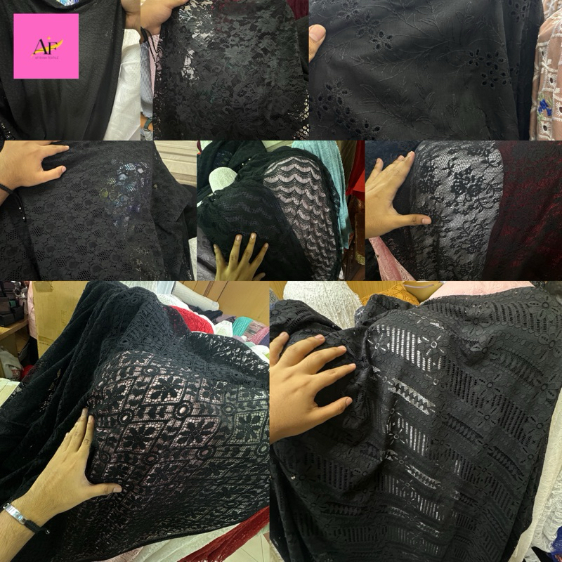 Kain Bahan Brokat Garment Hitam Premium (Harga Setengah Meter)