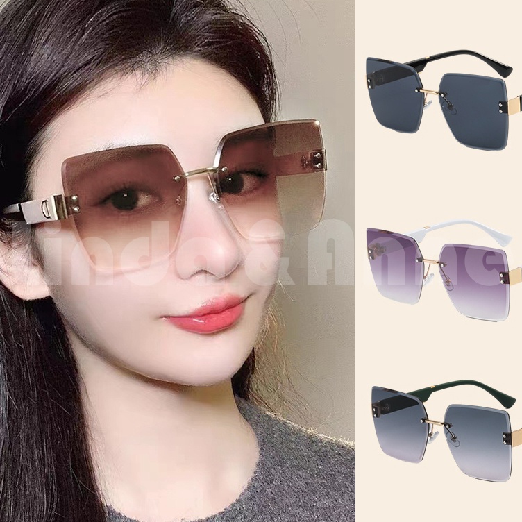 KODE B19S Kacamata Wanita Frameless Gradient Gaya Oversized Kaca Mata Anti UV4 Untuk Ke Pantai Berke