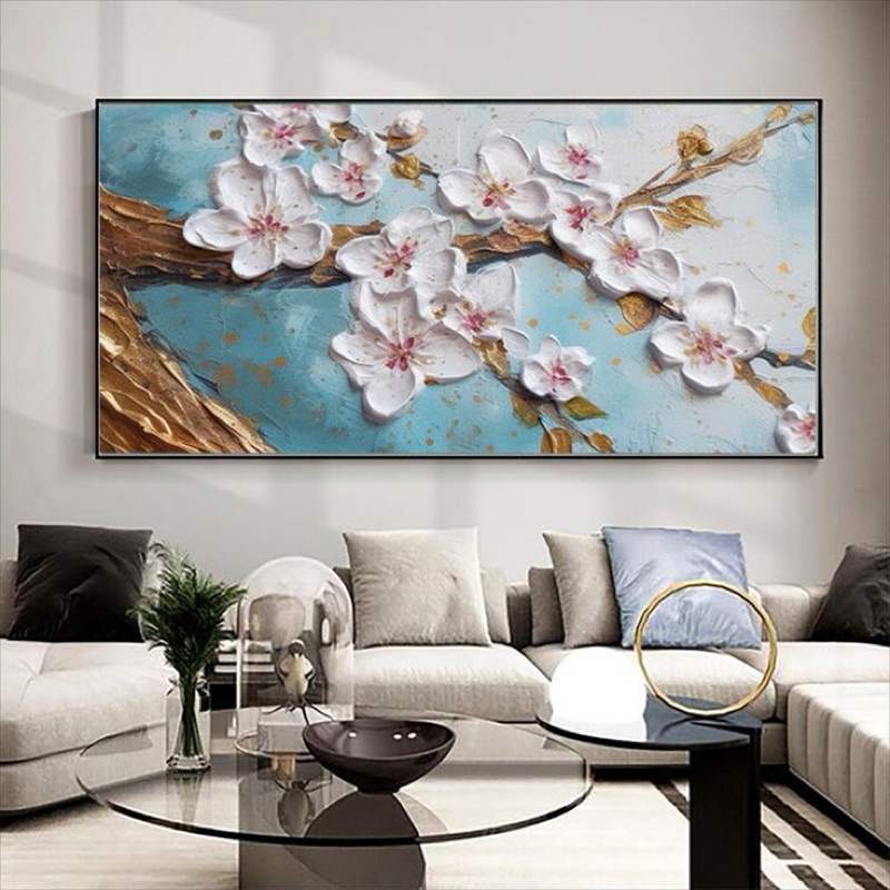 Lukisan dinding abstrak tekstur pohon bunga minimalis modern untuk hiasan dinding