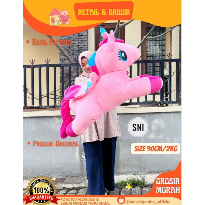 BONEKA KUDA PONI JUMBO BESAR SNI | BONEKA UNICORN  90CM KUALITAS SNI BAHAN YELVO