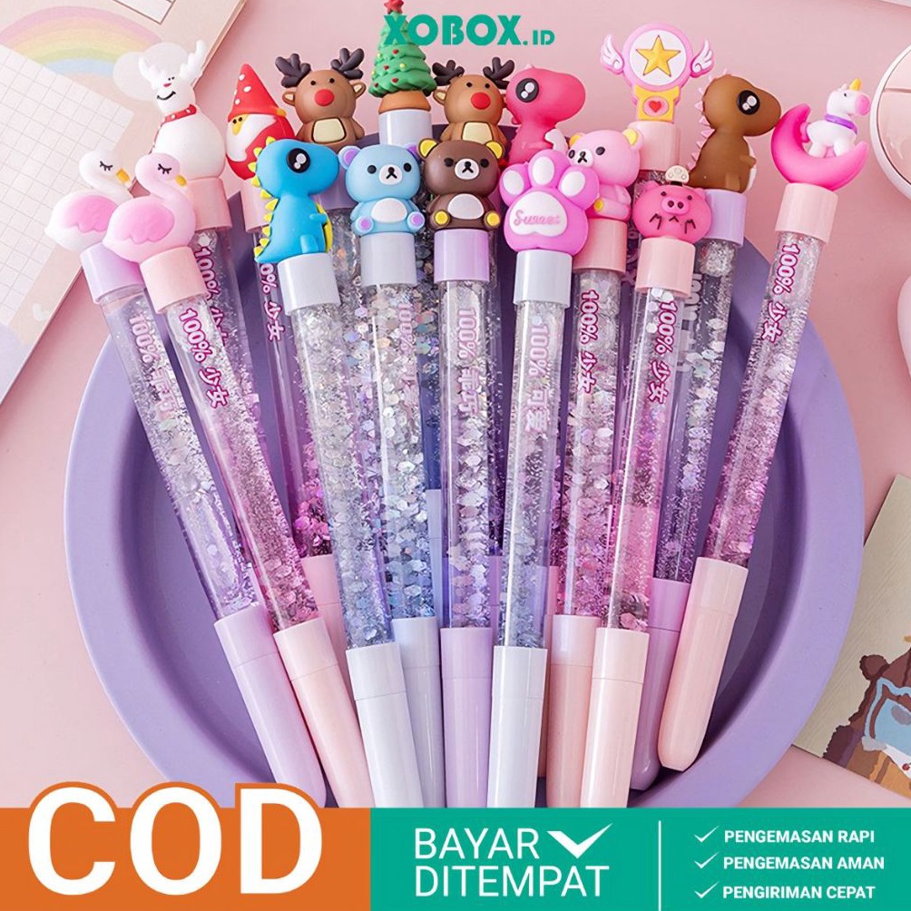 

KHUSUS KAMU Pulpen Tinta Gel 5mm Pena Glitter Air Cristal Motif Lucu 3D ATK16 XOBOX