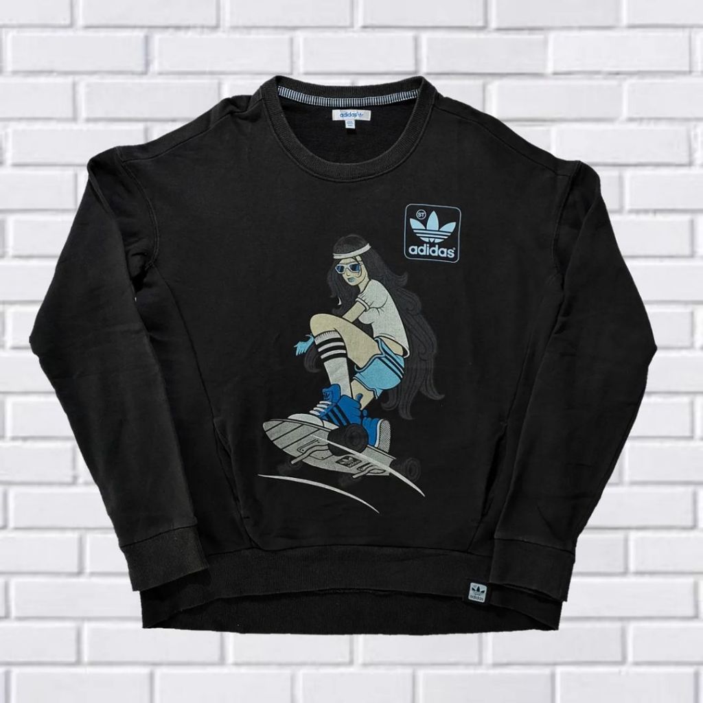 SWEATER CREWNECK ADIDAS SKATEBOARD SIZE M (SECOND BRANDED) HITAM, CN0082