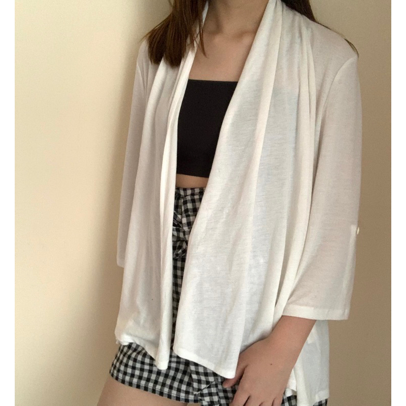 [PRELOVED] White Outer Long Cardigan Bahan Katun Halus