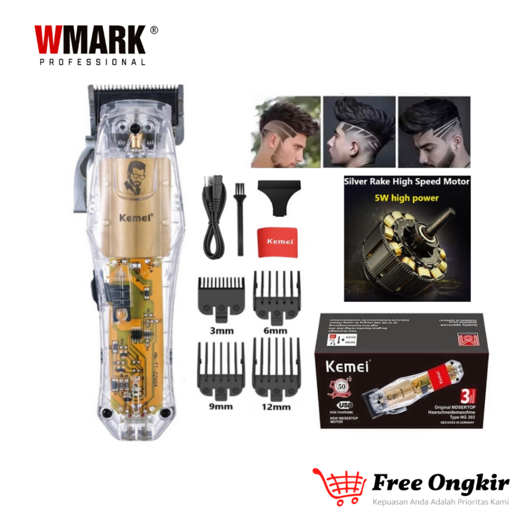Kemei Alat Cukur Rambut KM NG203 Hair Clipper Professional Turbo Full Transparant Cukuran KM NG 203