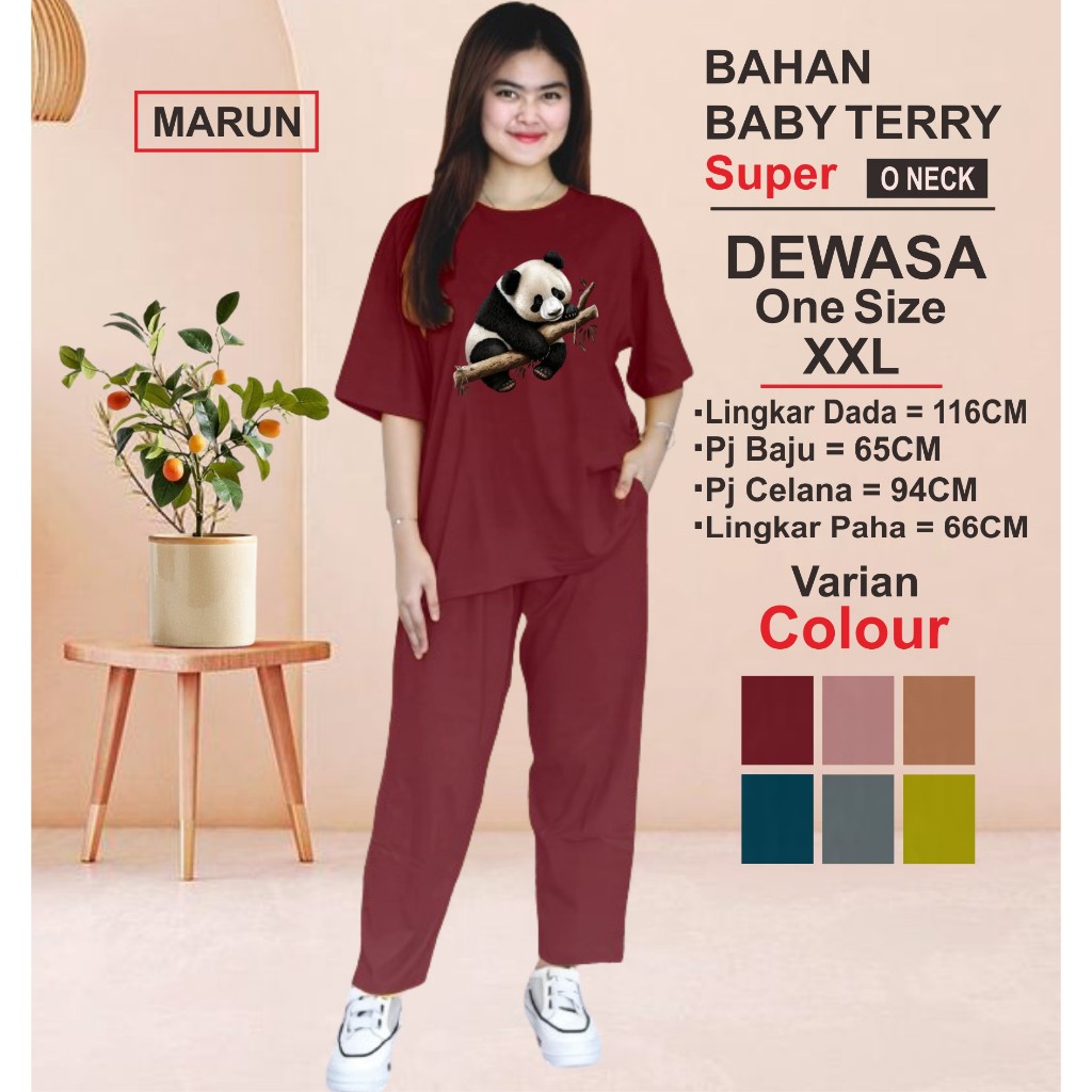 setelan wanita dewasa celana panjang ukuran XXL dengan design gambar dtf printing aman cuci dimesin