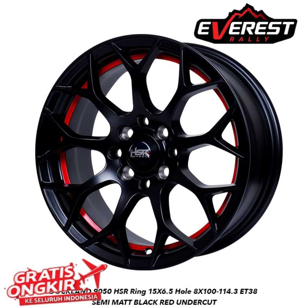 VELG RACING HSR DOCKLAND RING 15 LEBAR 65 BAUT 4 WARNA HITAM POLIS MERAH UNTUK MOBIL BRIO, CALYA,