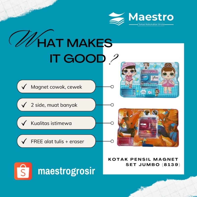 

Kotak Pensil Jumbo Magnet / Pencil Case Magnet Cowok Cewek / Tepak Atom Plastik Besar 8139 Set