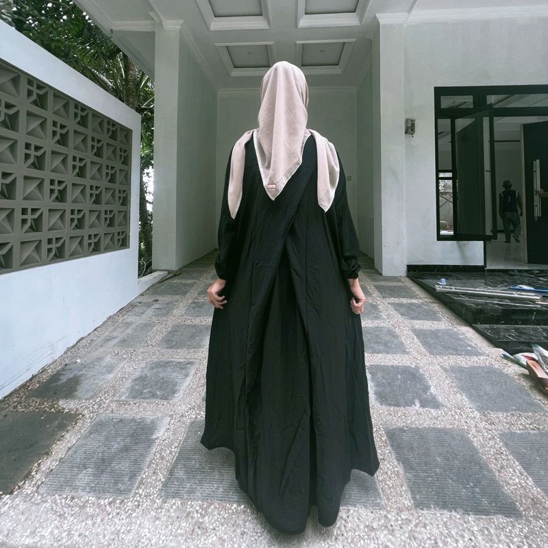 (PROMO) Terbaru Zea Dress Polos Linen Silang Belakang Gamis Muslimah Jumbo XXL