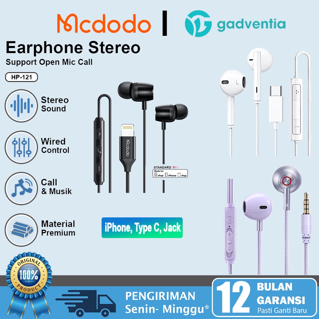 Mcdodo Hp-7500 Kabel Headset Earphone Samsung Type C Hi-Res Handsfree Audio Music Call