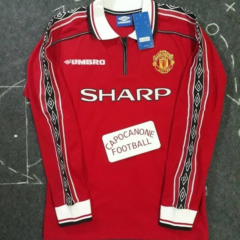 JERSEY MANCHESTER UNITED RETRO 1998 1999 2000 1997 MU 98 99 00 97 treble Panjang ls longsleeve Bloke
