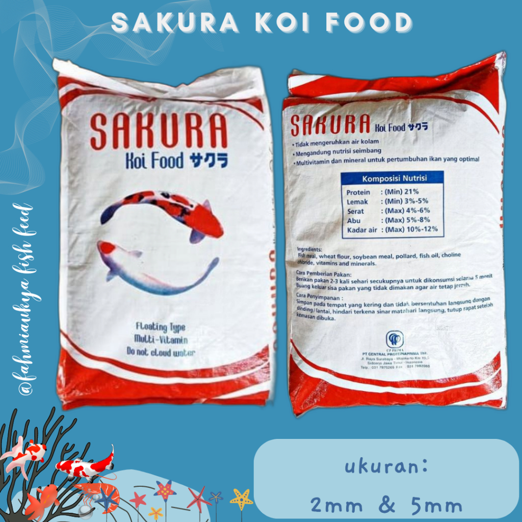 SAKURA KOI FOOD | REPACK 1 Kg Pakan Pelet Ikan Koi | SAKURA KOI FOOD Apung 2mm, 5mm | Pelet Ikan Koi