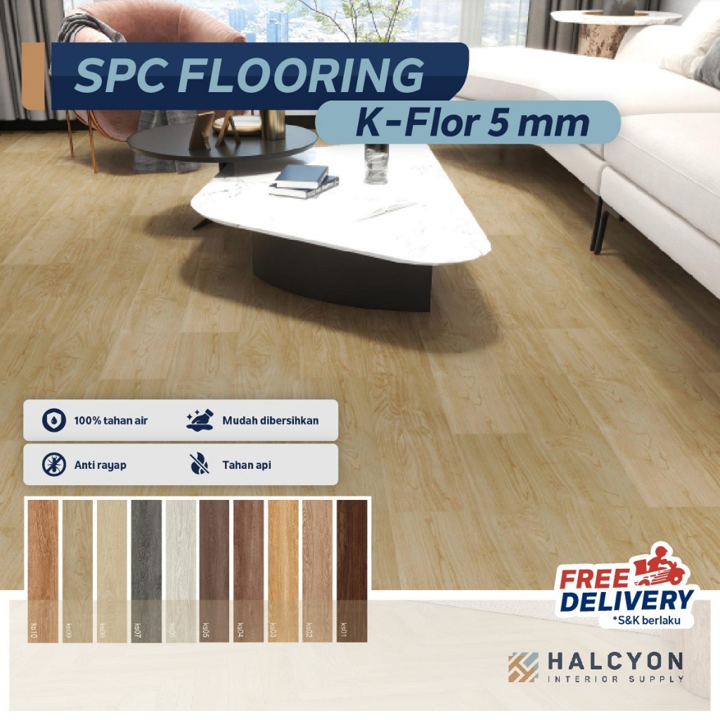Lantai SPC Flooring / Lantai Kayu / SPC Lantai Kflor 4mm / 5mm Berkualitas ( FREE ONGKIR )