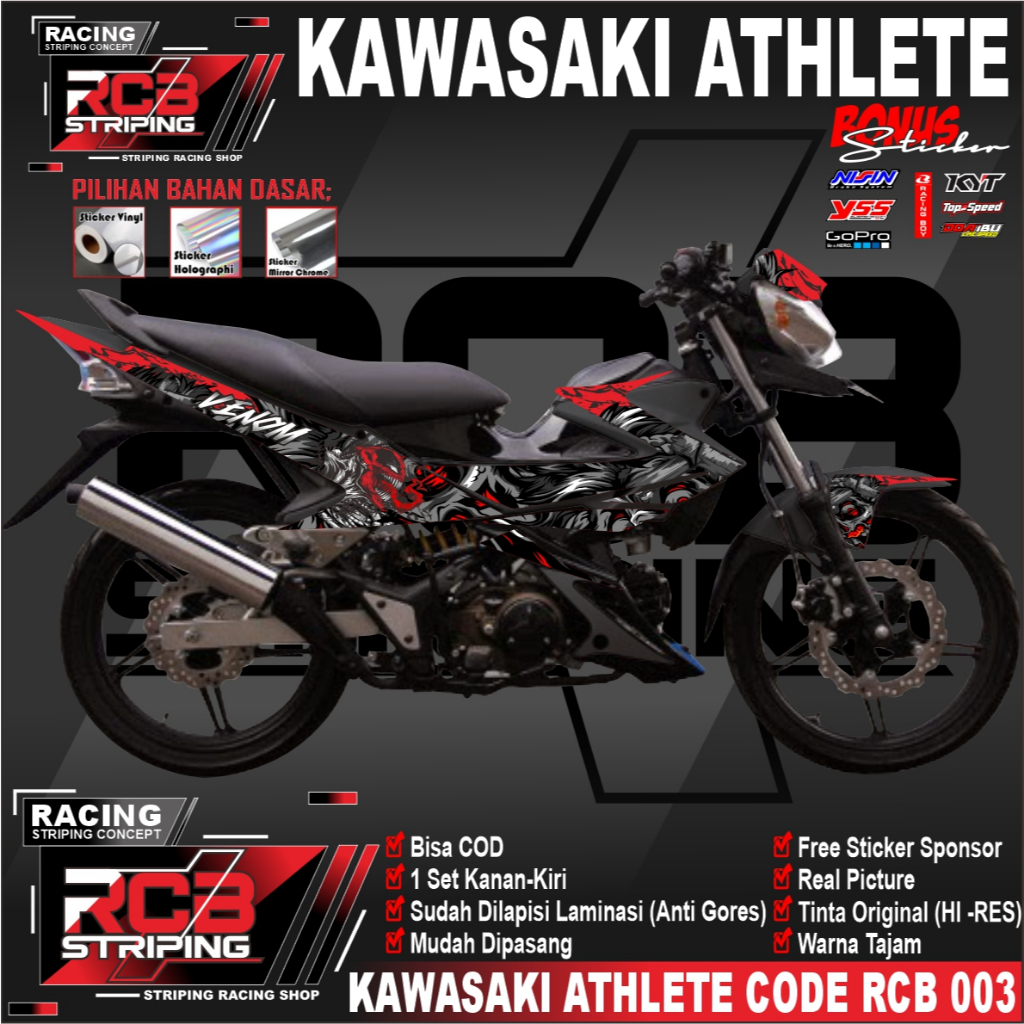 STIKER MOTOR KAWASAKI ATHLETE LAMA STRIPING VARIASI RACING KEREN RCB 003
