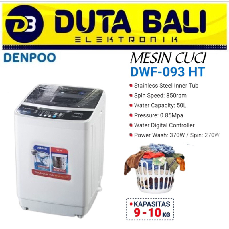 DENPOO MESIN CUCI 1 TABUNG DWF 093HT KAPASITAS 9 - 10 KG