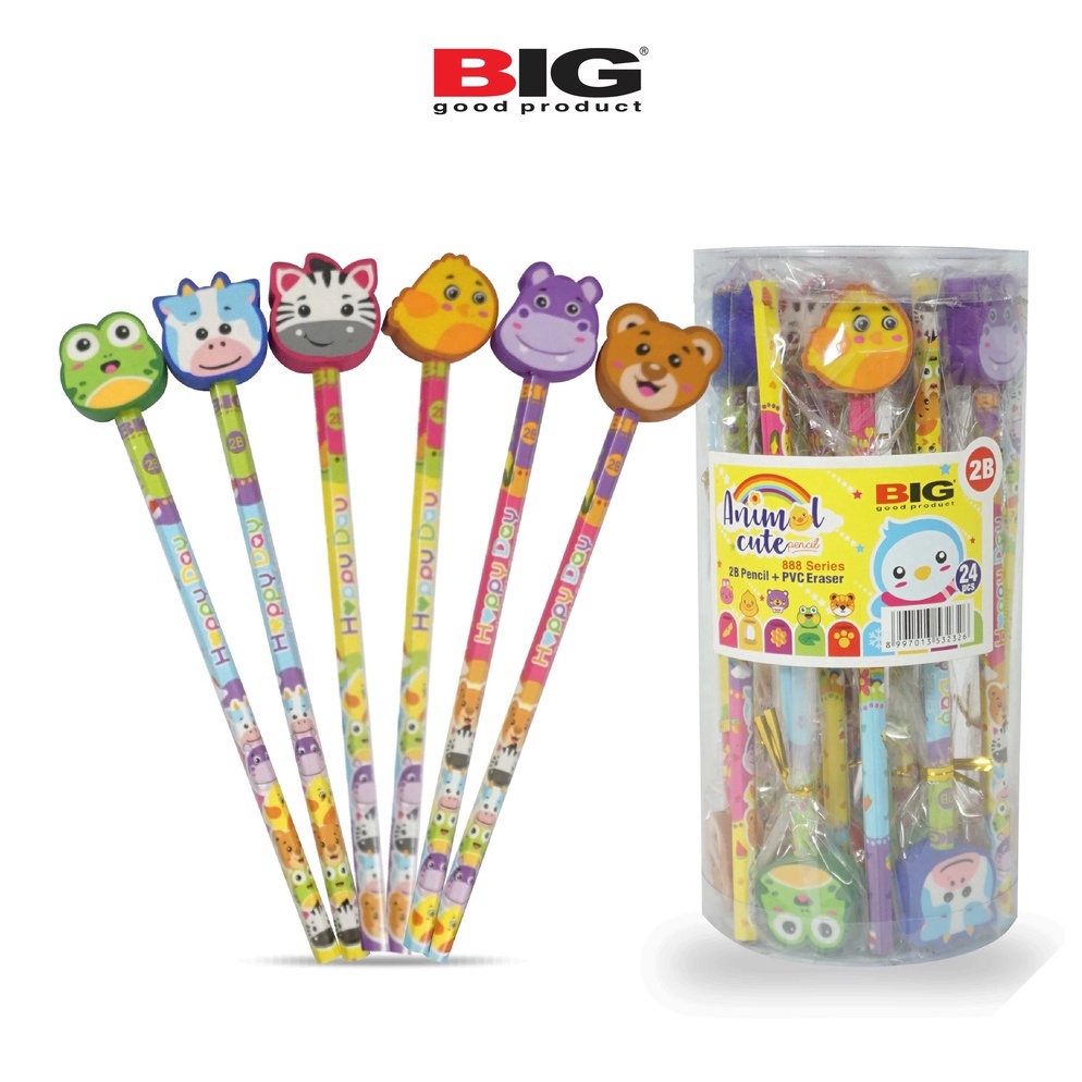 

KODE J8F5 24 Pcs BIG Pensil 2B Penghapus Hewan Lucu Graphite Pencil PS888