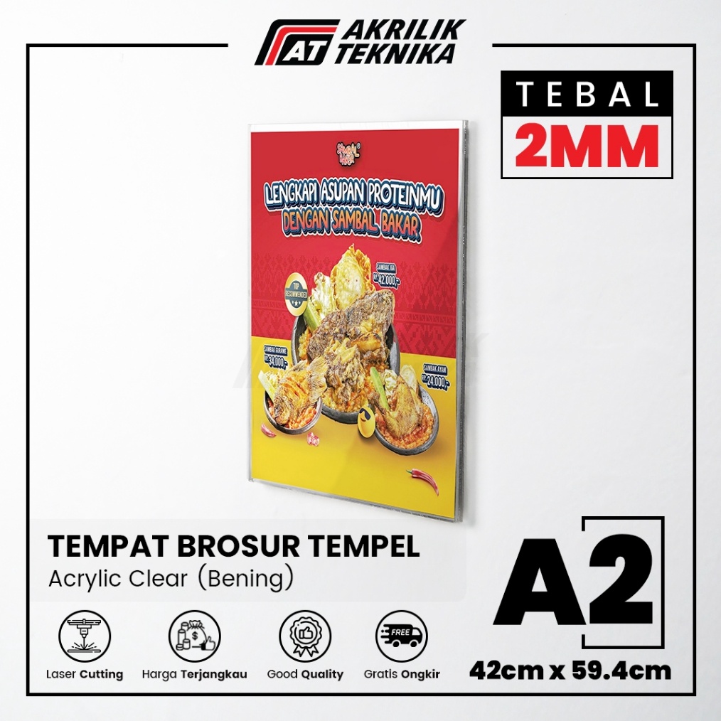 

KODE C5B7 Akrilik Tempat Brosur Tempel Sign Holder Qris Barcode Menu Wall Thicker Acrylic Ukuran A2