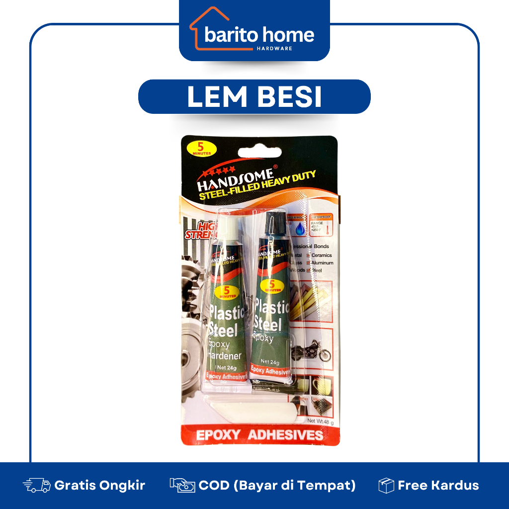 HANDSOME Lem Besi Epoxy 5 Menit / Steel-Filled Heavy Duty Epoxy Adhesives / Lem 2 Komponen / Lem Ker