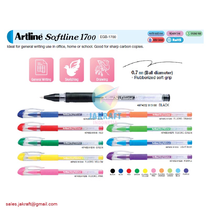 

HEMAT 1 Pcs Pulpen Color Gel Pen ARTLINE Softline EGB17 Bolpen Warna Lengkap 7 mm