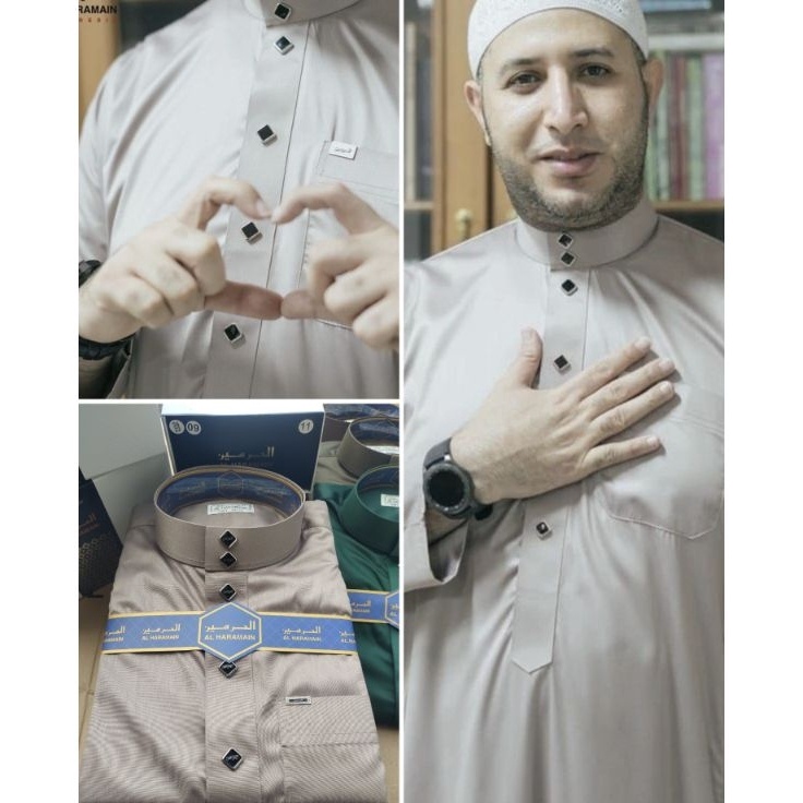 KF7 Al Haramain Haramain kancing wajikketupat Jubah  Gamis Pria Dewasa Premium 9 Cream Coklat gold h
