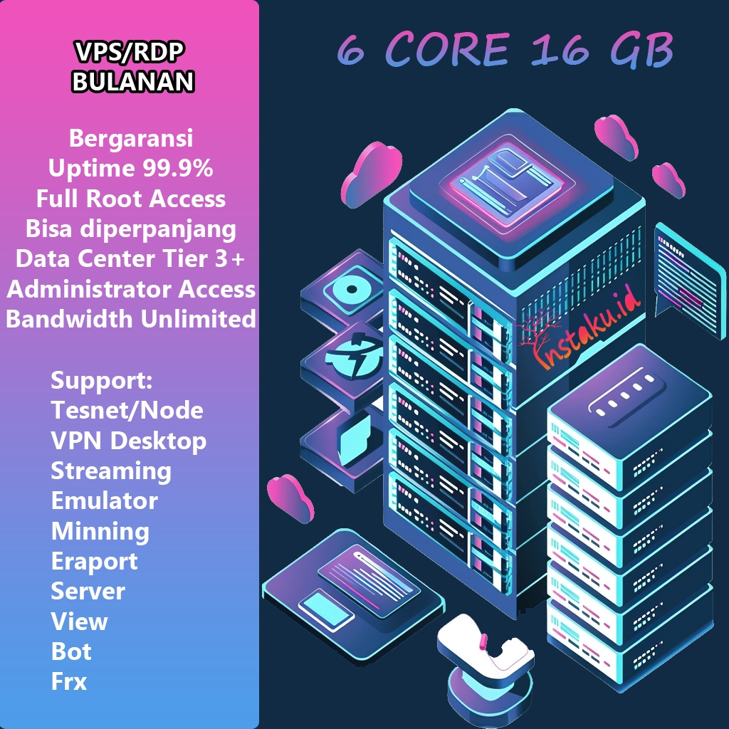 RDP / VPS Bulanan 6 Core Ram 16 GB Windows Full Admin Bergaransi Bisa diperpanjang