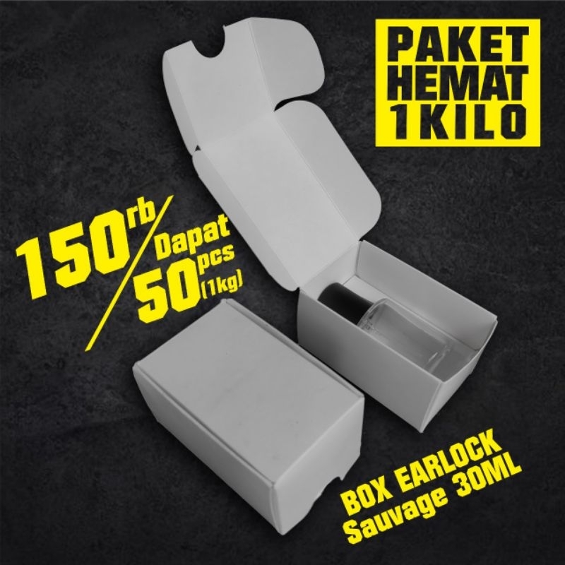 

PAKET 1KILO (ISI 50pcs) BOX EARLOCK untuk botol sauvage 30ml putih hitam