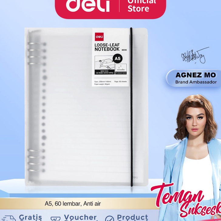 

KP8 Deli Looseleaf Notebook Binder Buku Catatan A5 6 Lembar 8 Ring EN36