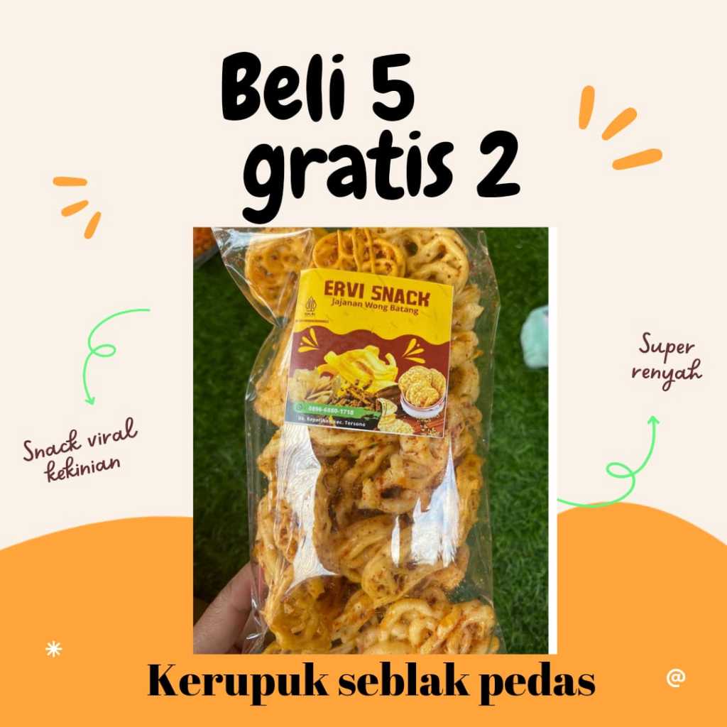 

Kerupuk Seblak Keriting Beli 5 Free 2 Paket Snack Pedas Bisa Pilih Varian + Gratis 2 Pcs Pilihan