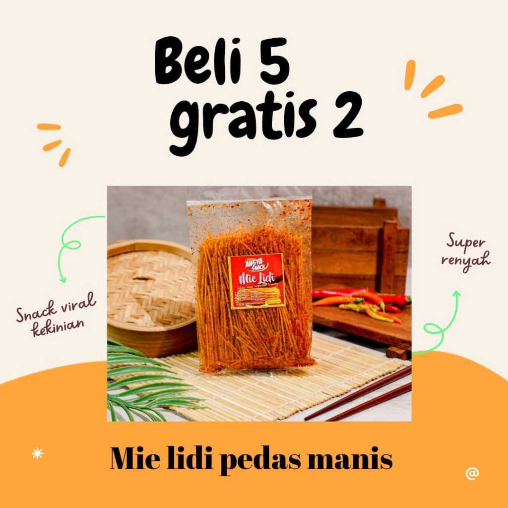 

Mie Lidi Beli 5 Free 2 Paket Snack Pedas Bisa Pilih Varian + Gratis 2 Pcs Pilihan