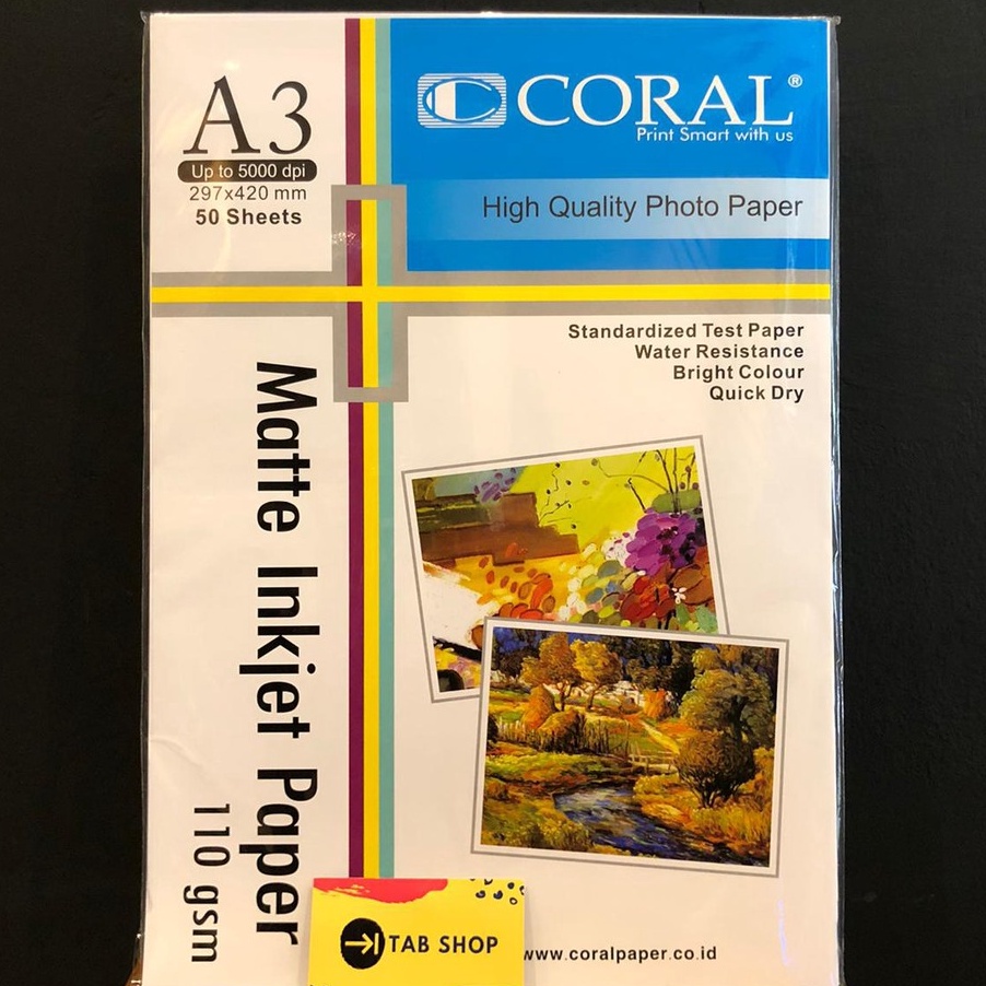 

KP8 TAB SHOP CORAL MATTE INKJET PAPER A3 11 GSM 5 SHEETS CORAL KES MATTE INKJET A3 11 GSM 5 SHEETS