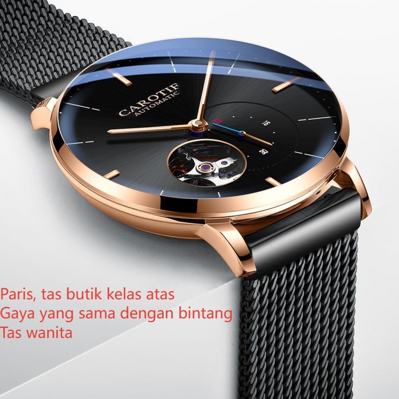 【Jam Tangan Swiss】【Dua Sisi Berongga Gerakan Swiss】Jam Tangan Mekanis Otomatis Pria, Arloji Mekanis 